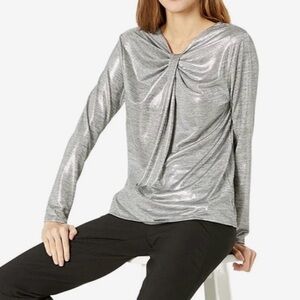 H By Halston Long Sleeve Gold Metallic Top -